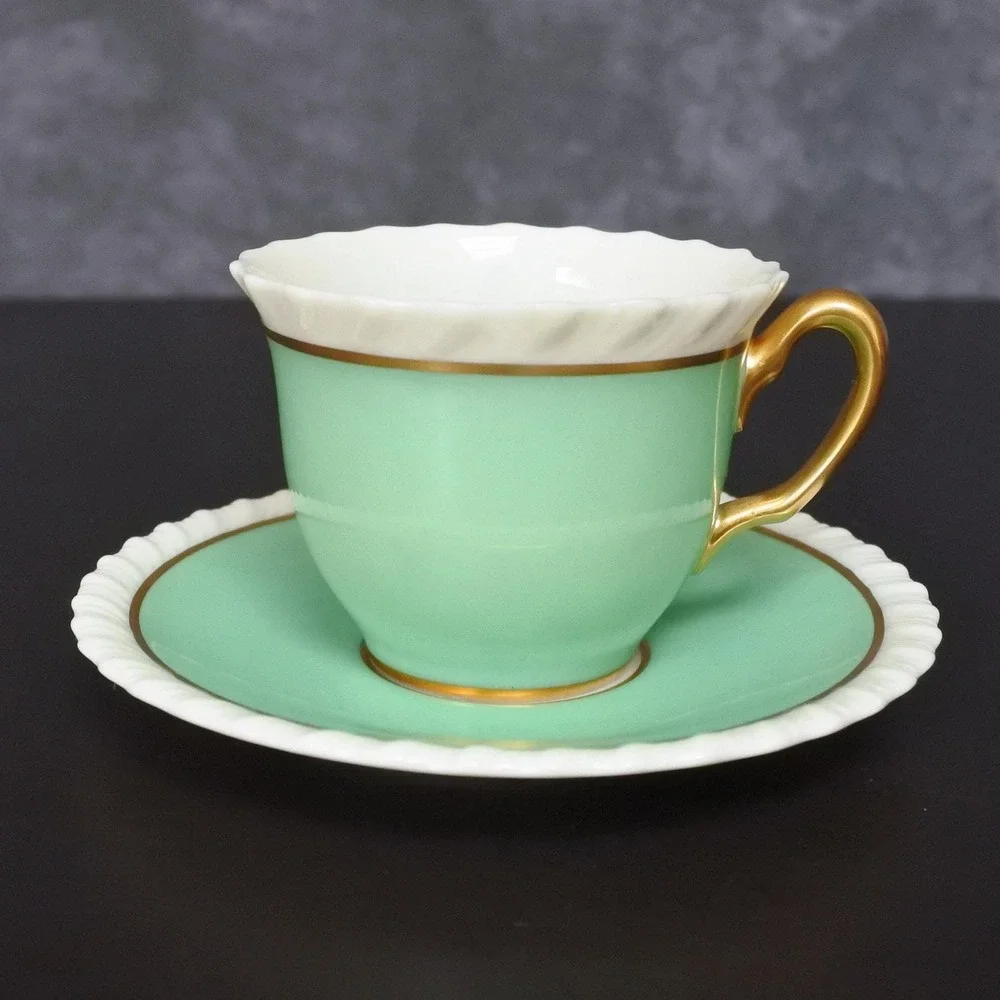 Rare Antique Lenox Art Deco Gadroon Rope Green Tea Cup & Saucer